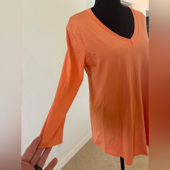 Vibrant Orange V-Neck Long Sleeve Top Medium - Picture 2 of 6